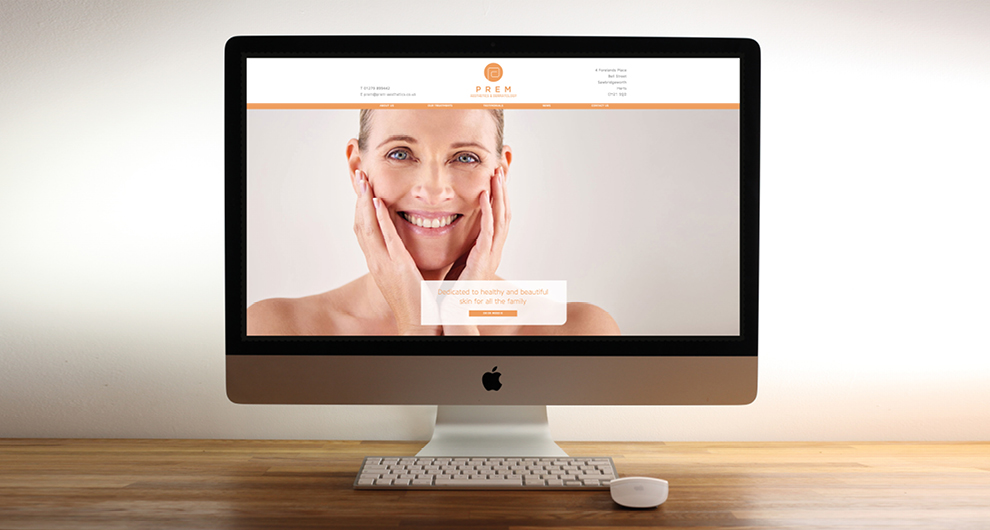 Corporate identity design, branding and bespoke website design for Prem Aesthetics, Sawbridgeworth