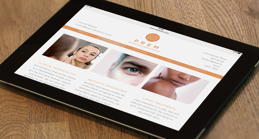 Corporate identity design, branding and bespoke website design for Prem Aesthetics, Sawbridgeworth Corporate identity design, branding and bespoke website design for Prem Aesthetics, Sawbridgeworth