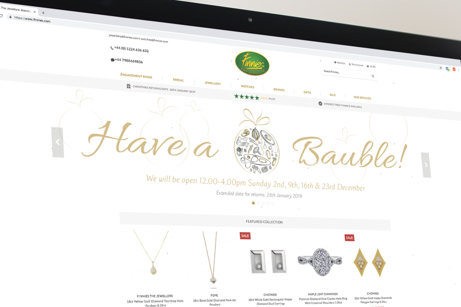 Web Design and production of 2018 Christmas campaign and competition microsite for Finnies the Jewellers, Aberdeen