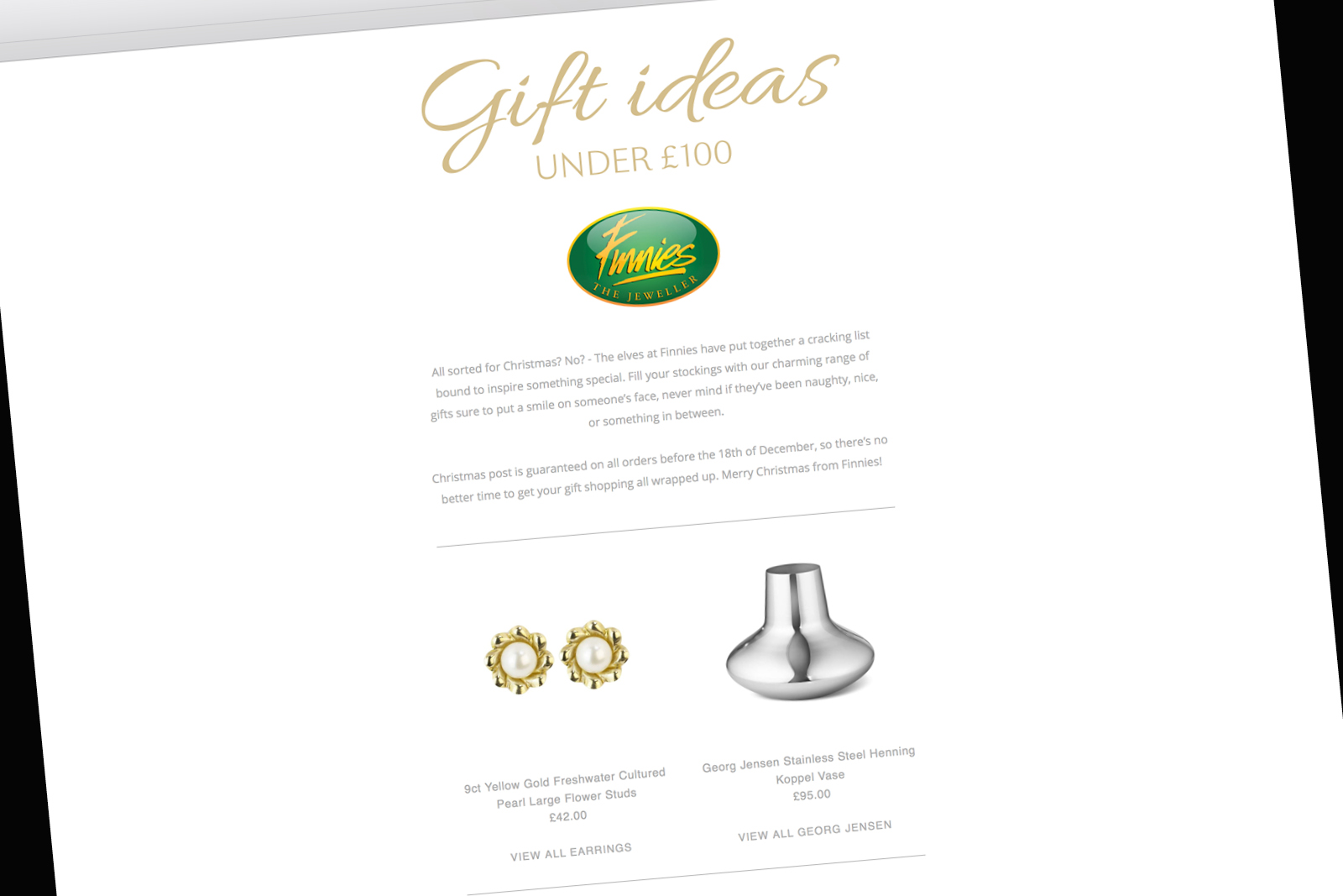 Web Design and production of 2018 Christmas campaign and competition microsite for Finnies the Jewellers, Aberdeen