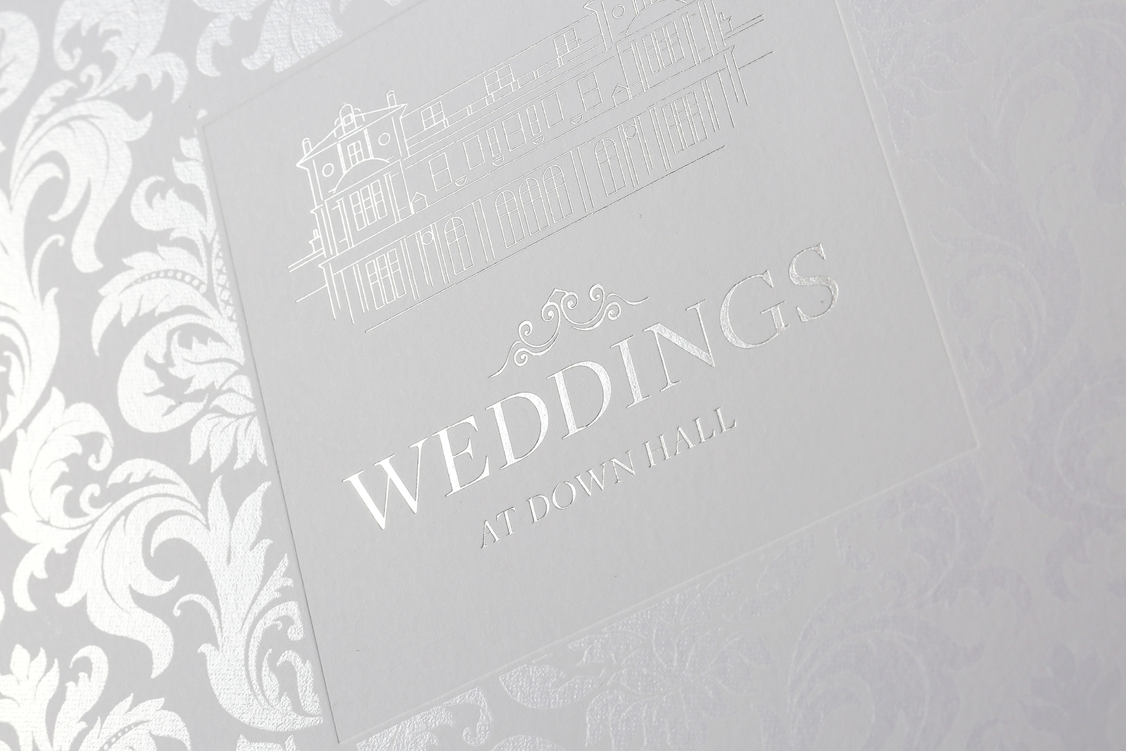 Wedding brochure graphic design & production for Down Hall, luxury country house hotel & spa located on the Hertfordshire and Essex border in Hatfield Heath.